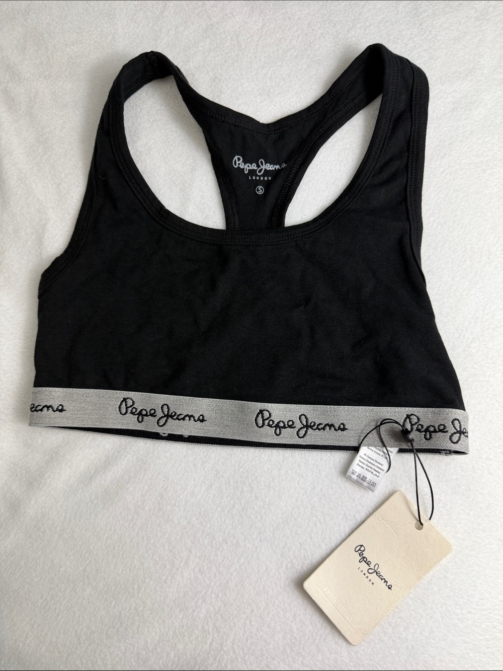 Pepe Jeans Black Sports Bra with Grey Branded Band